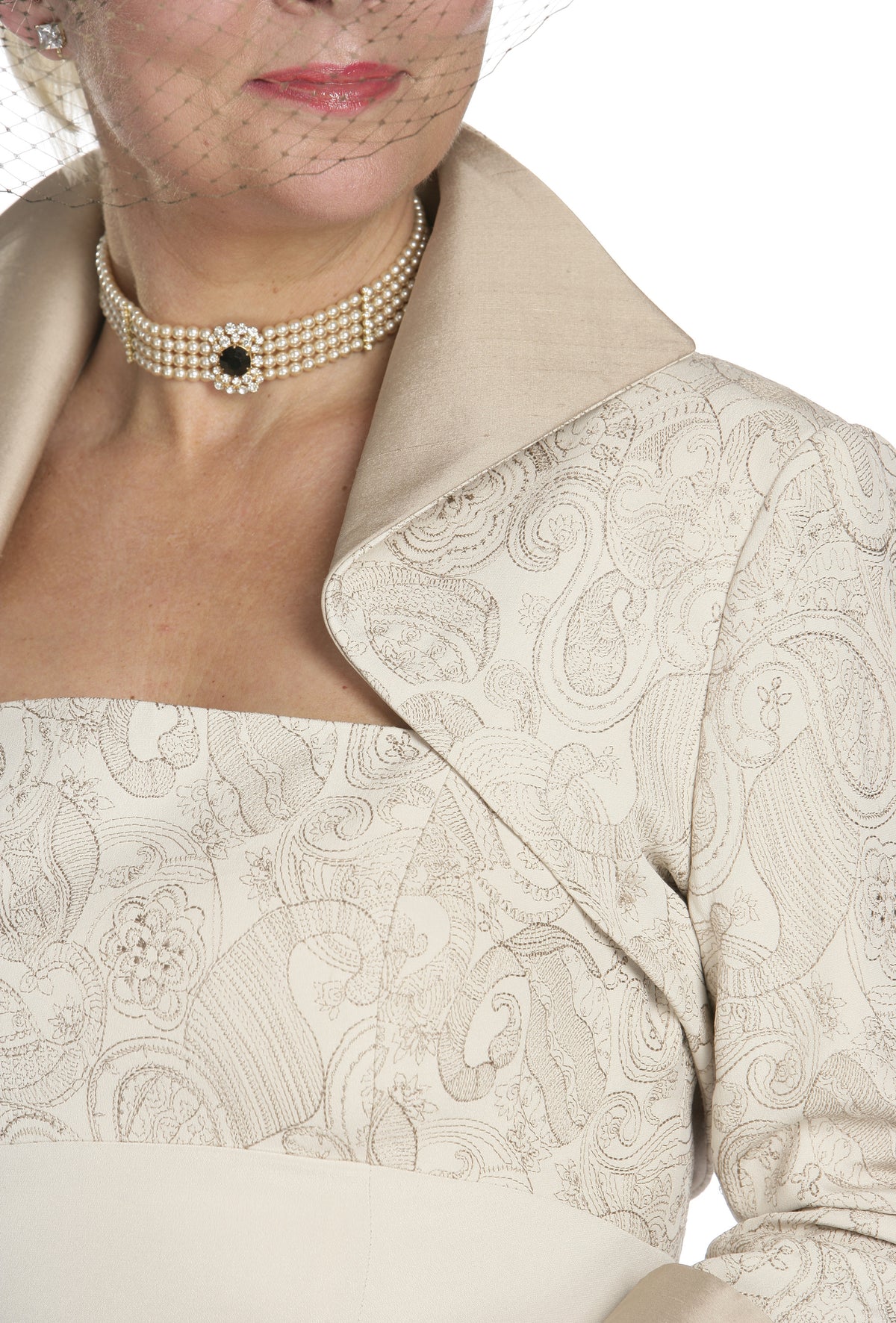 Embroidered Oyster Sand-washed Silk Dress and Jacket