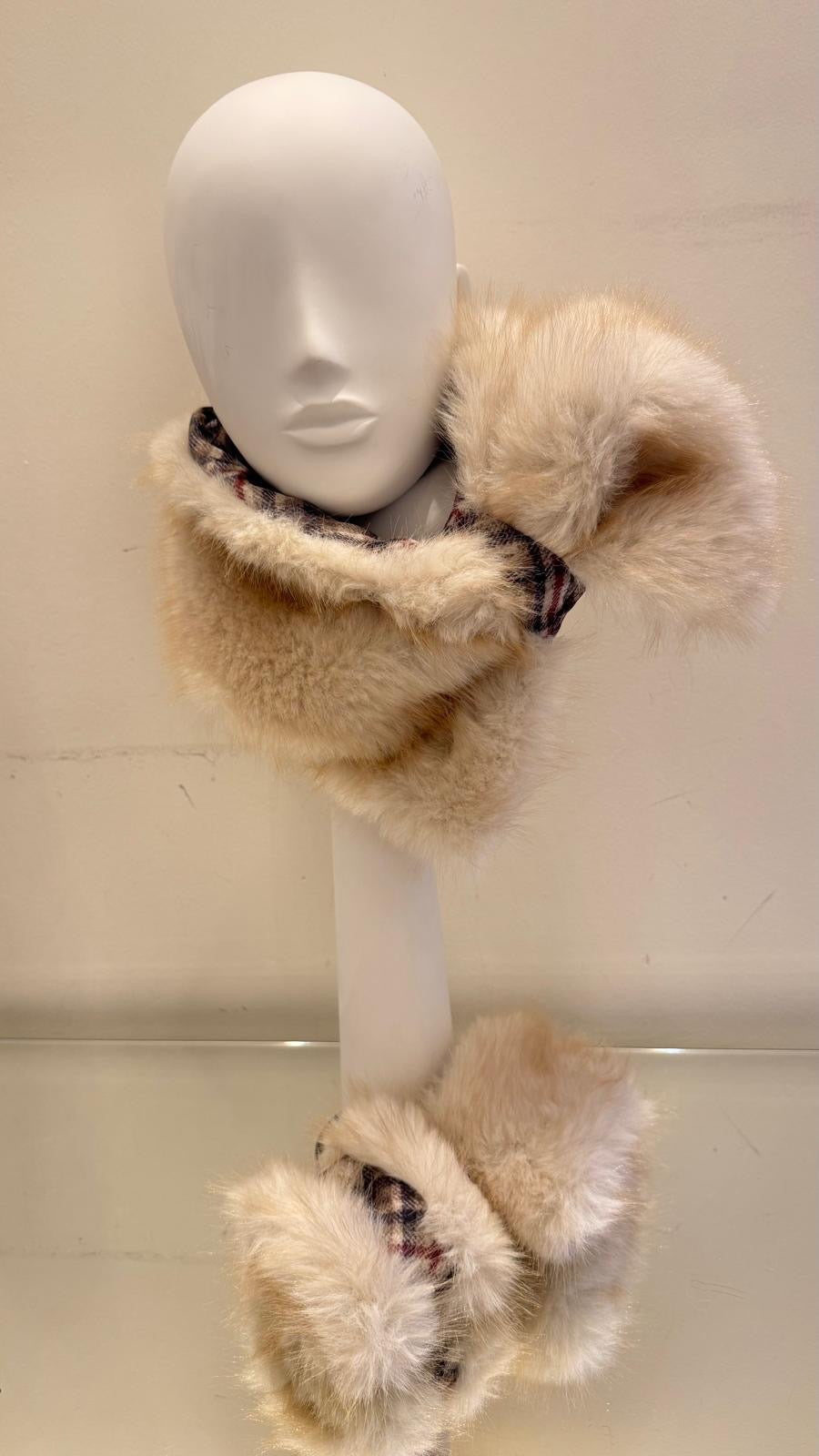Cream Faux Fur and Callanish Tartan Collar and Cuffs