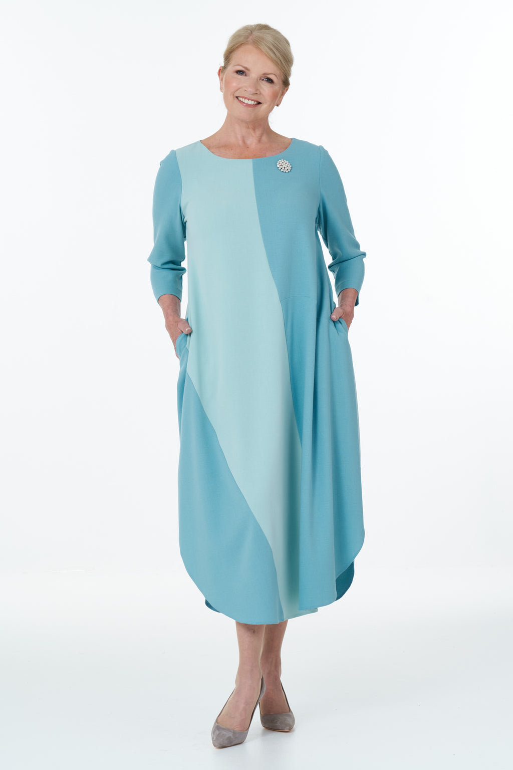 Occasion Wear - Colour Block Dress in Duck Egg and Mint