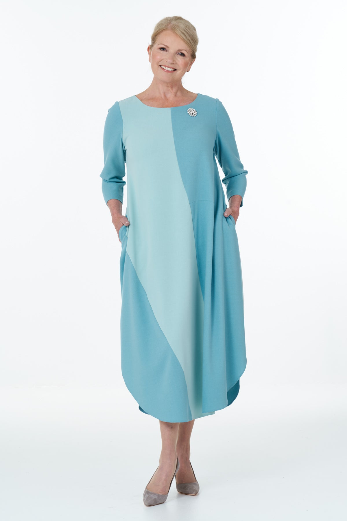 Occasion Wear - Colour Block Dress in Duck Egg and Mint