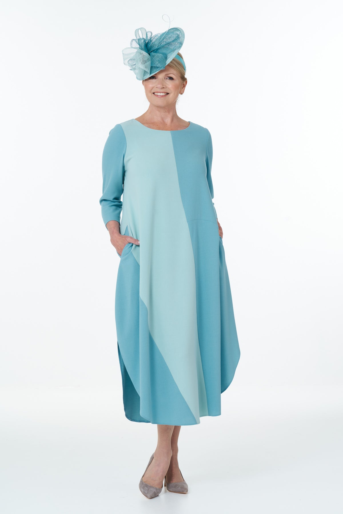 Colour Block Dress in Duck Egg and Mint