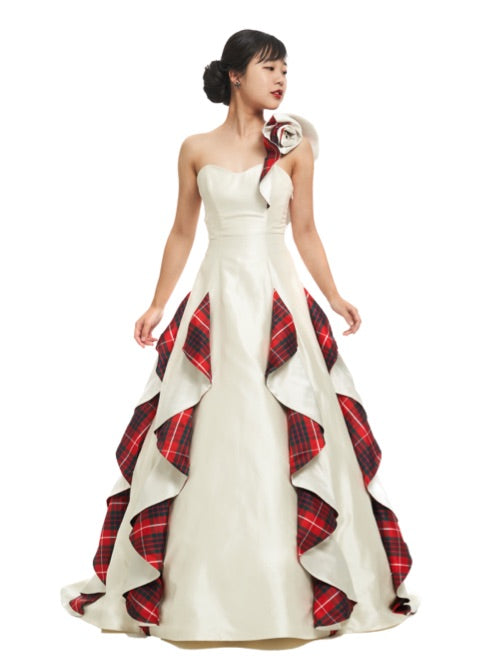 Tartan Waterfall Panelled Ivory Wedding Dress