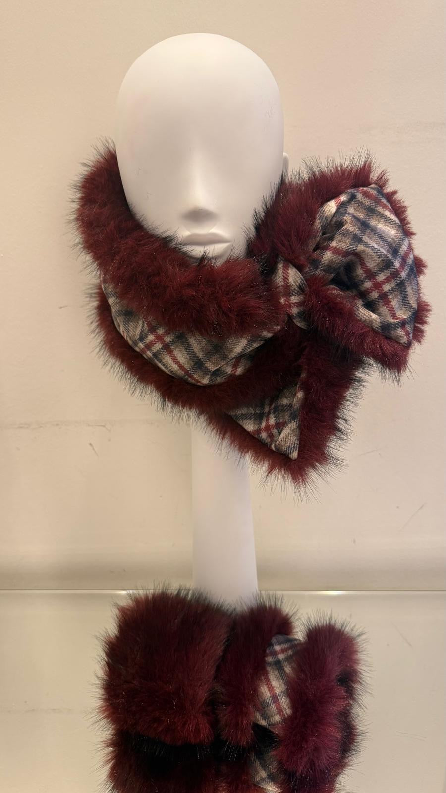 Burgundy Faux Fur and Callanish Tartan Collar and Cuffs