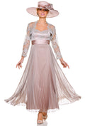 Sunray Pleated Dress with Lace Bodice and Matching Lace Sleeve Jacket