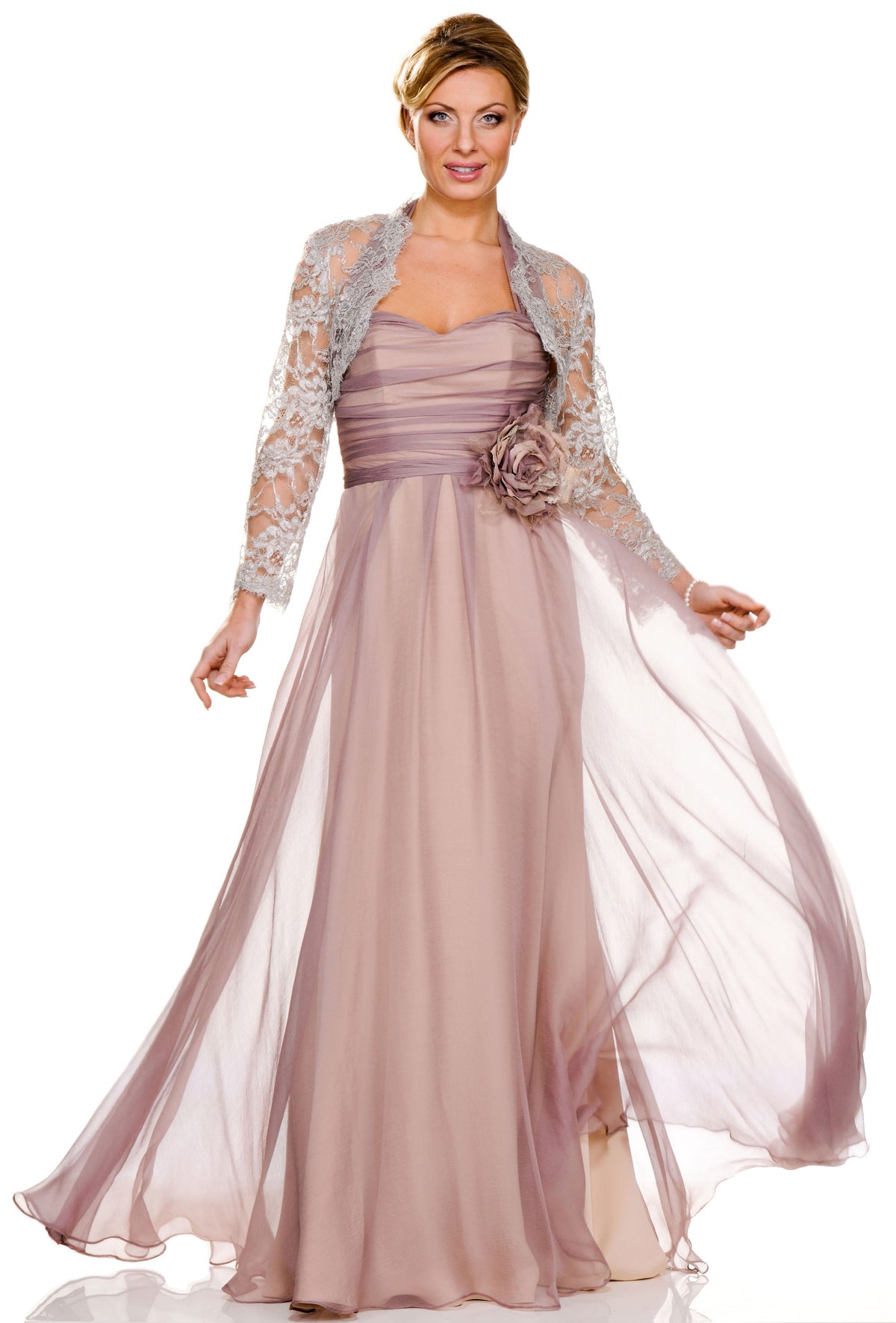 SALE - Blush Pink Elegant Organza Dress with Rose Waist Detail