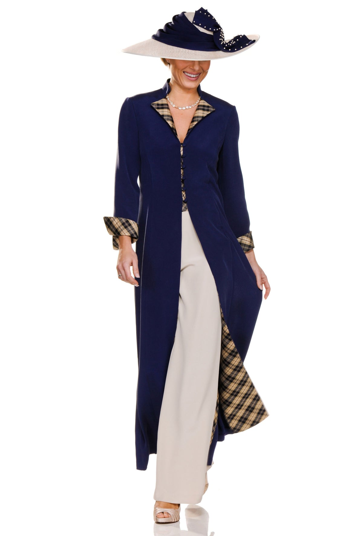 Elegant Tartan Coat with Trouser Suit