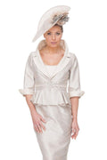 Embroidered silk peplum jacket and straight dress