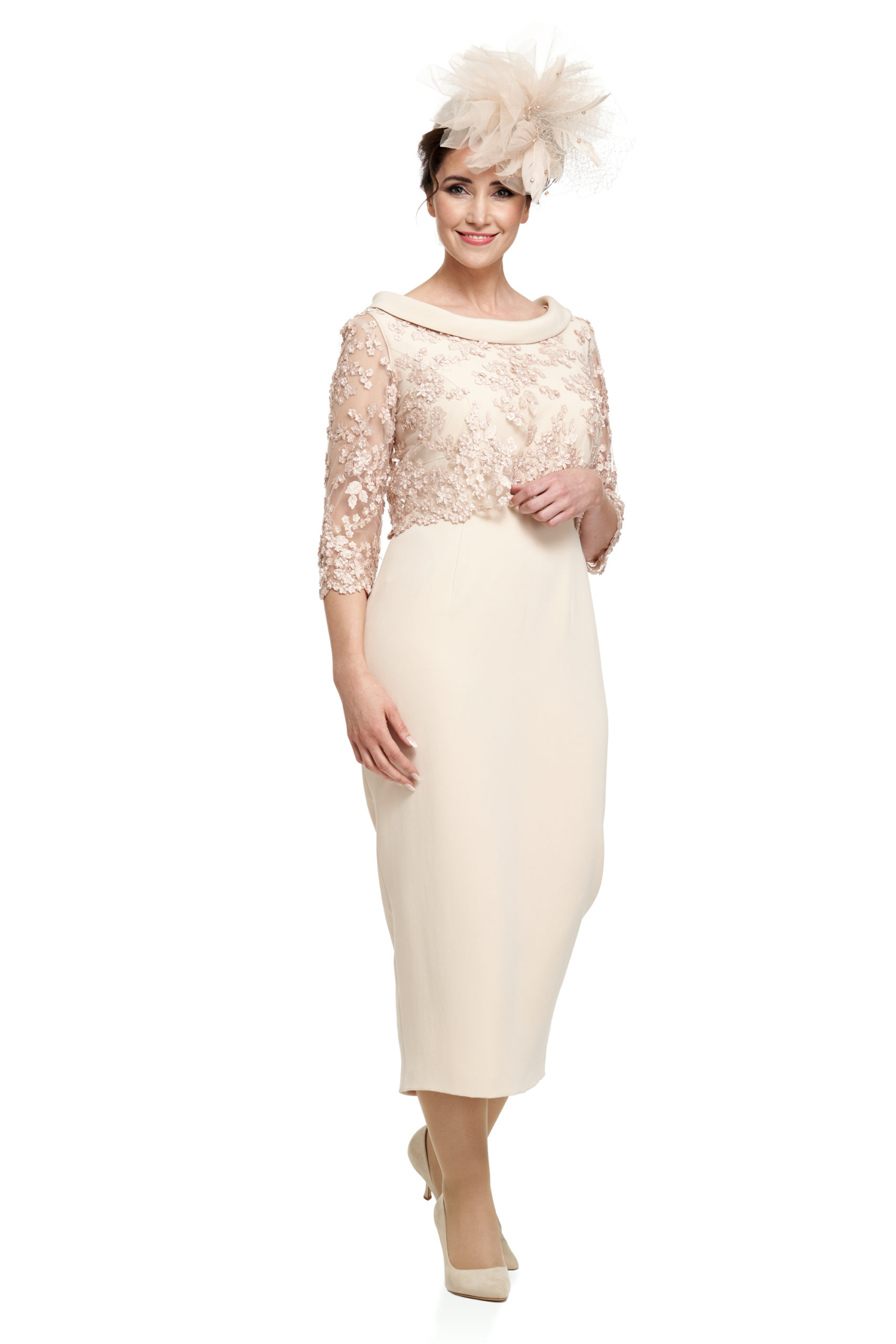 3D Appliqu d Lace Top Over Elegant Dress Joyce Young Design Studios